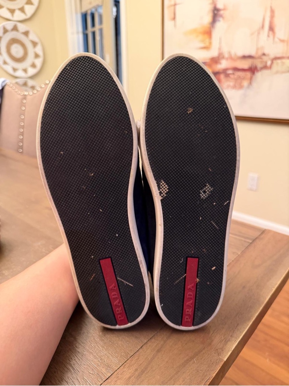 Prada Navy Suede Low-Top Sneakers with White Soles and Caps - Picture 3 of 3